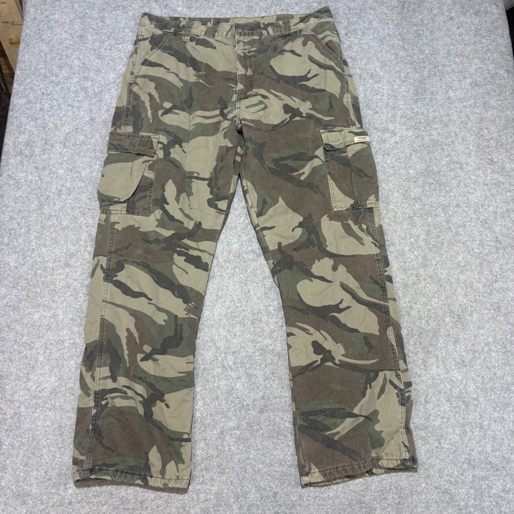 Wrangler Mens Camo Fleece Lined Cargo Pants 38x32 Green Brown 70WFCAM